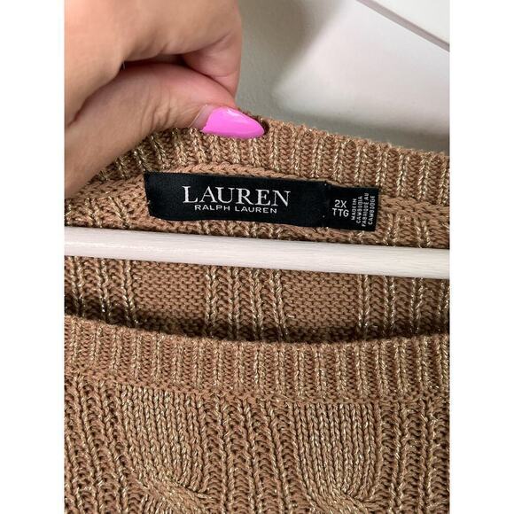Lauren Ralph Lauren Cable-Knit Boat Neck Sweater Pullover Camel Women's Plus 2X - Picture 7 of 9